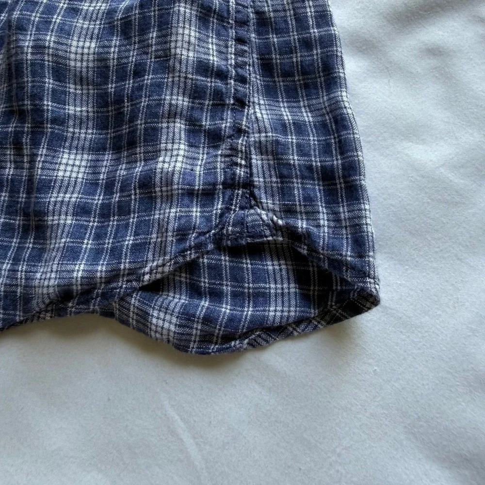 Banana Republic Mens Medium Blue Plaid 100% Linen Camden Standard Fit Shirt SS